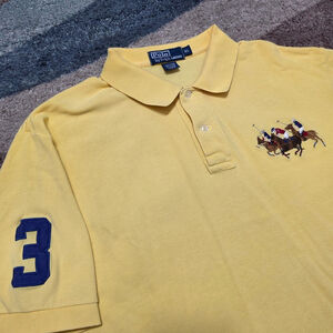 Polo Ralph Lauren Triple Pony Polo Shirt Mens XL Yellow #3 Sleeve Patch